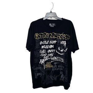 Bleeker & Mercer Graffiti Black yellow  Short Sleeve T Shirt Men Size XL Unisex
